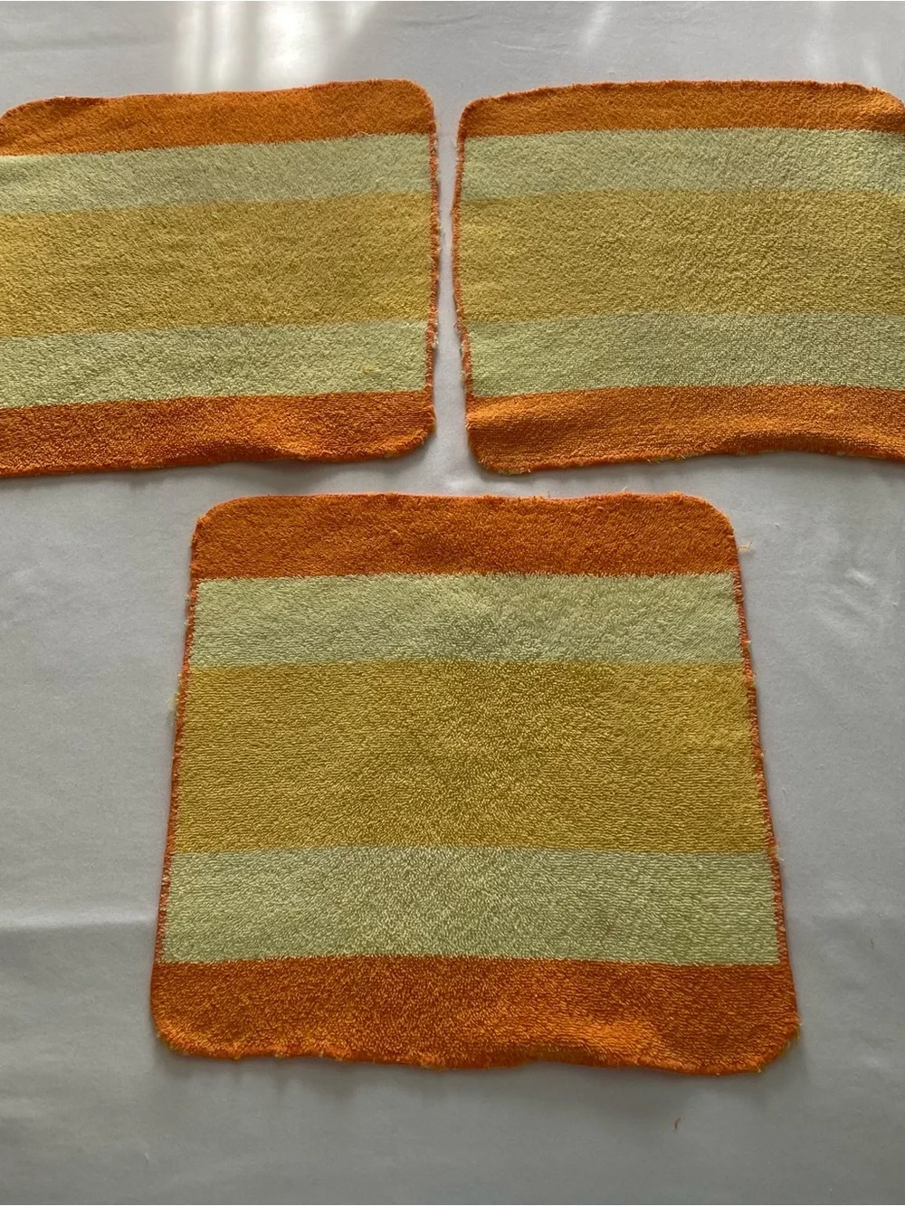 Vintage 1970s Utica, J P Stevens Orange & Yellow Stripe Bath Towels & Washcloths